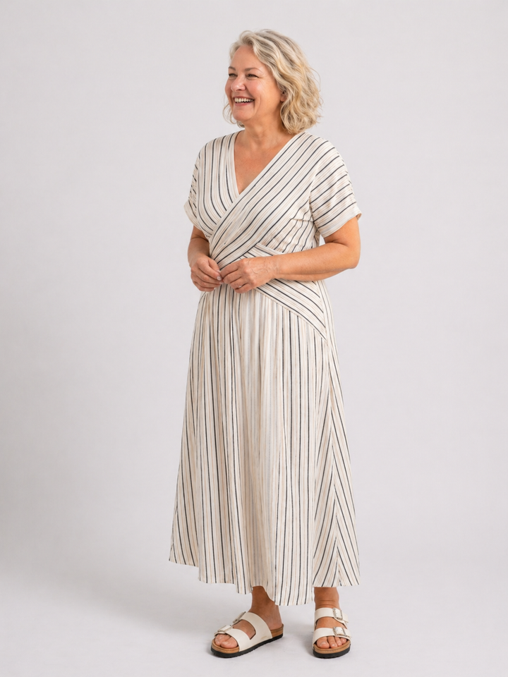 Cressida | V Neck Short Sleeve Cross Waist Midi Dress