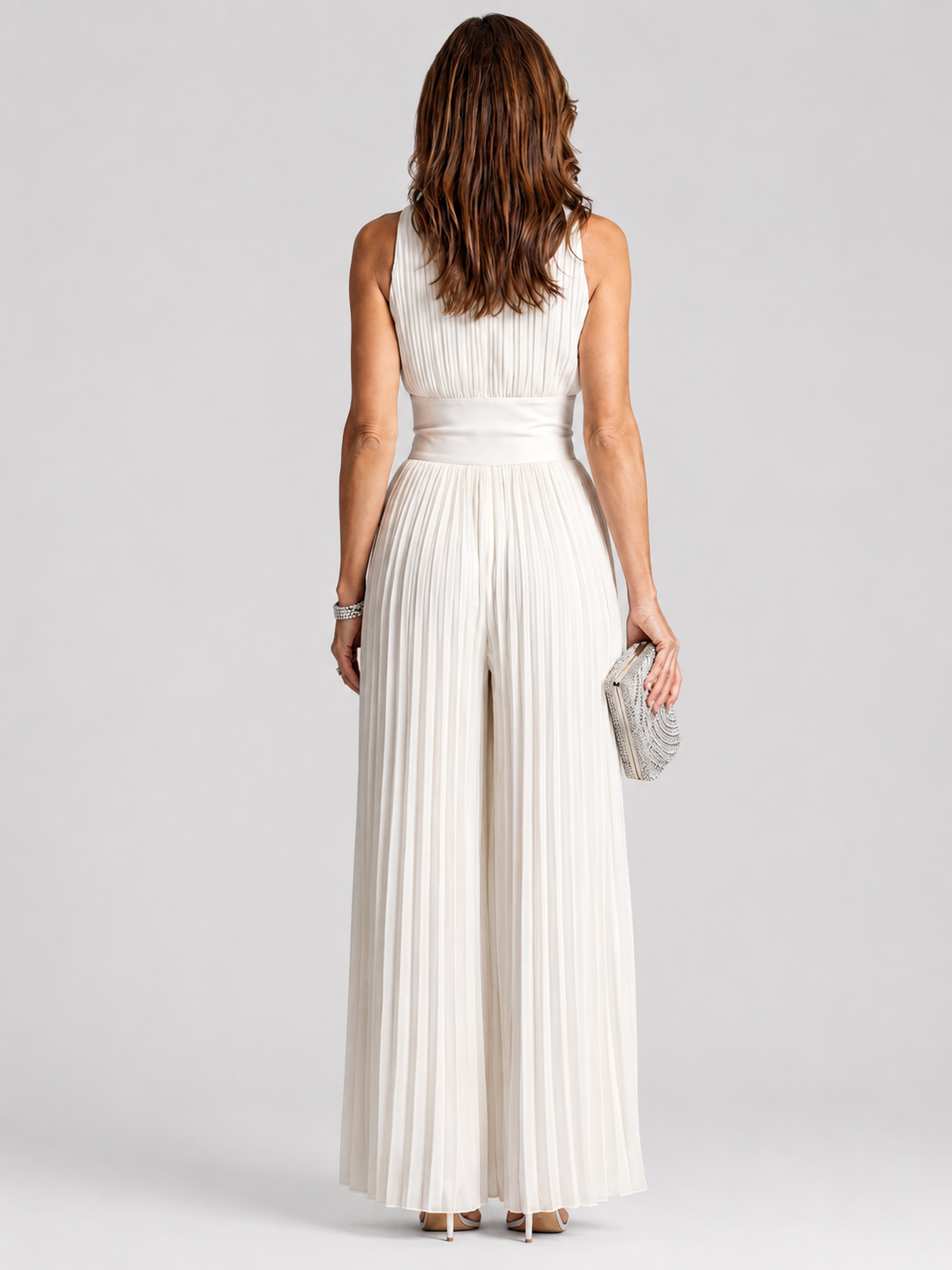 Zakira | Pleated Halter Neck Wide Leg Jumpsuit