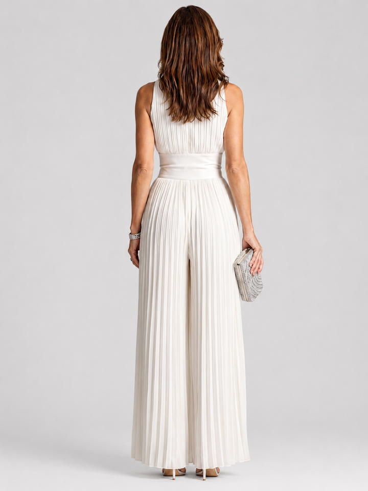 Zakira | Pleated Halter Neck Wide Leg Jumpsuit