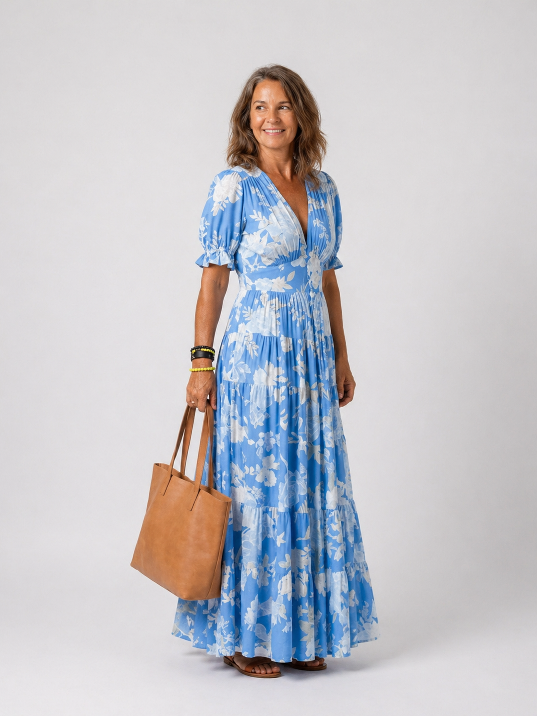 Ione | Short Sleeve V Neck Floral Midi Dress