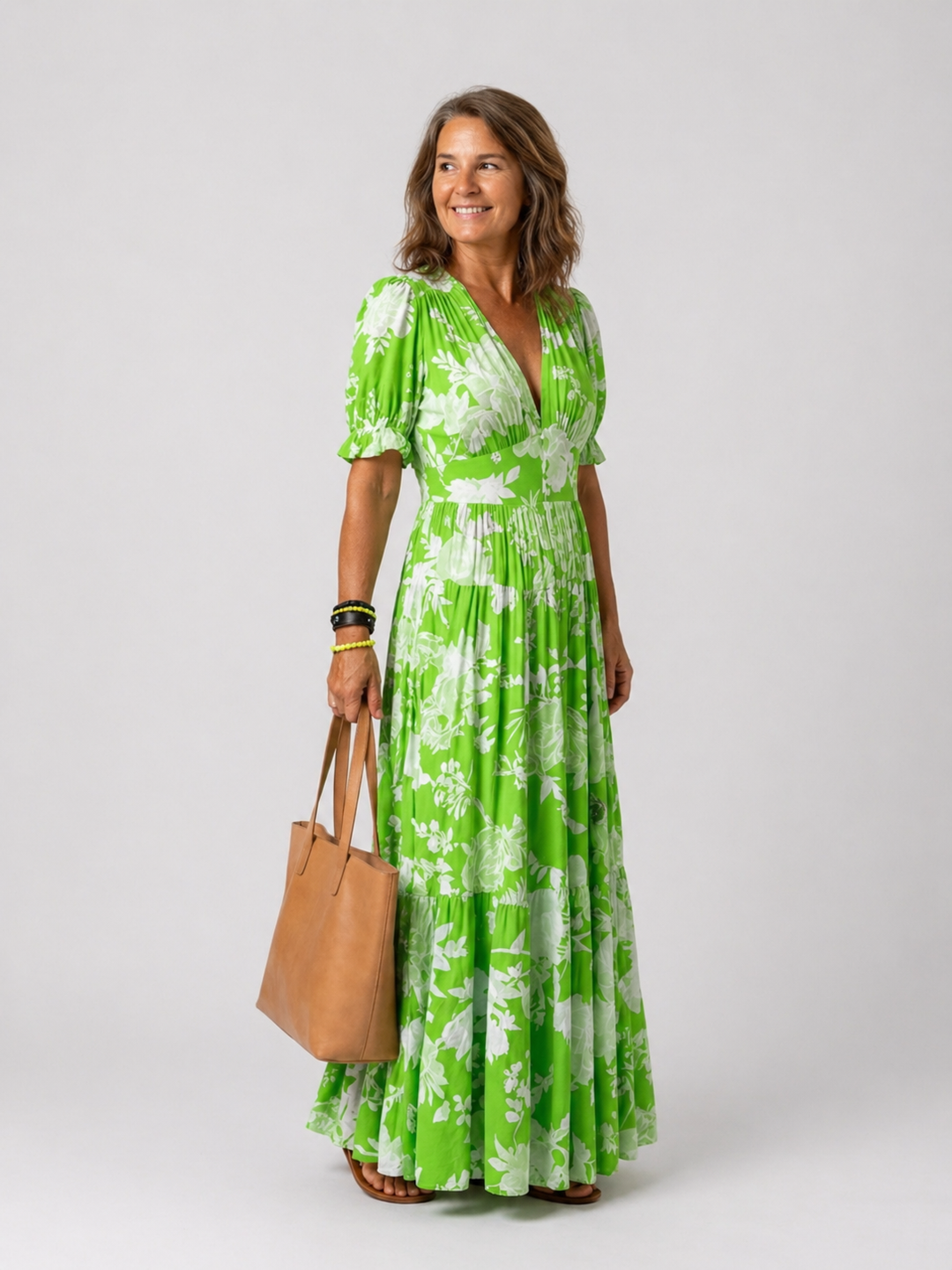 Ione | Short Sleeve V Neck Floral Midi Dress