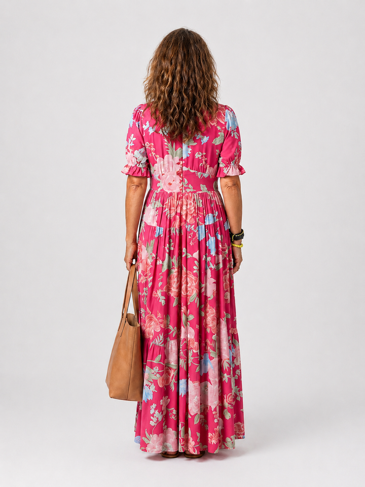 Ione | Short Sleeve V Neck Floral Midi Dress