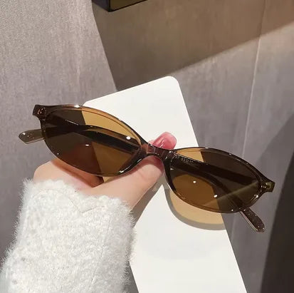 New Retro Oval Frame Sunglasses Fashion Personalized Trendy Small Frame Sunglasses Punk Cat Eyes Sunshade Sun Protection Glasses