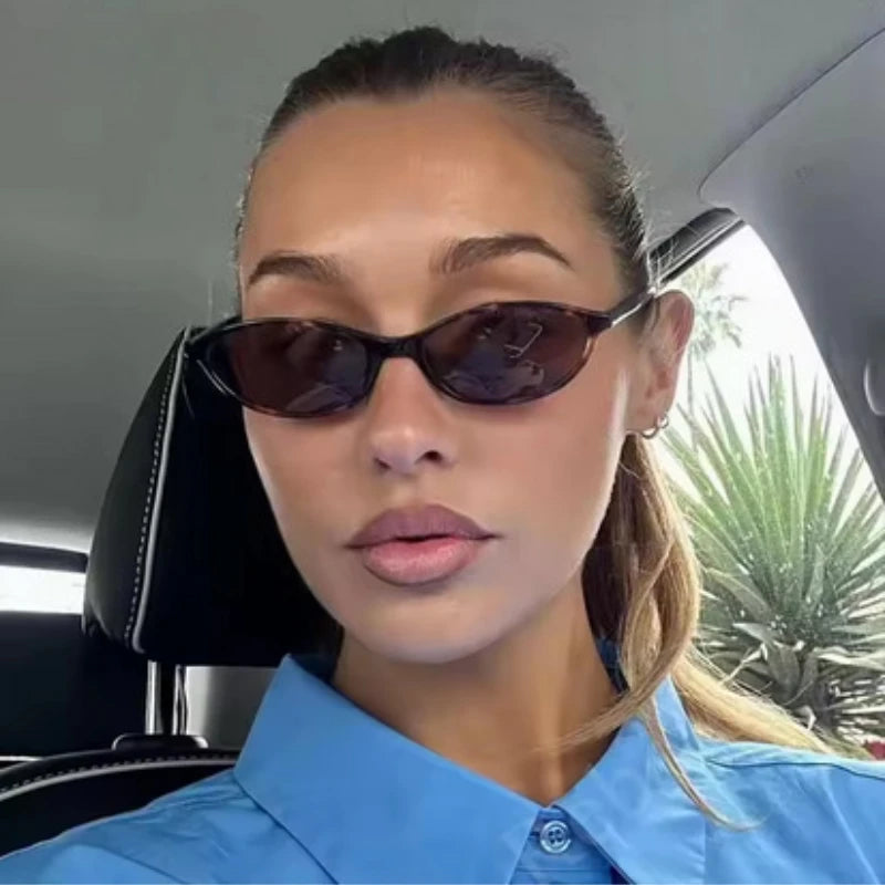 New Retro Oval Frame Sunglasses Fashion Personalized Trendy Small Frame Sunglasses Punk Cat Eyes Sunshade Sun Protection Glasses